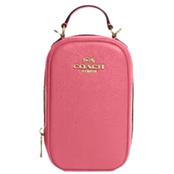 NWT COACH LEATHER Eva Phone Crossbody Watermelon Pink Detachable Strap - Picture 10 of 12